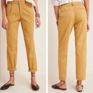 Anthropologie Boho Mustard Textured Pleated Straight Leg Pants Size 28